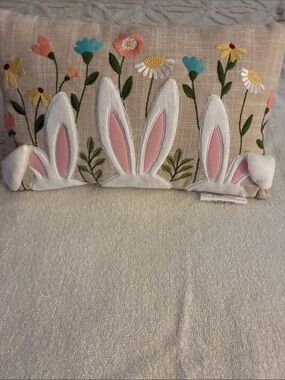 Evergreen Enterprises “Bunny Lumbar” Embroidered Bunny Ears Decorative pillow